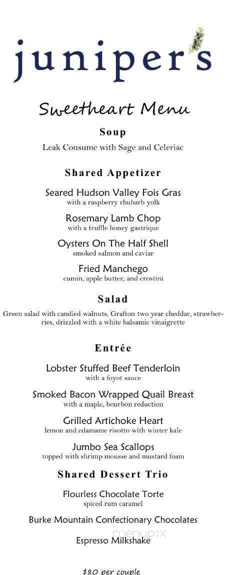 Juniper's At The Wildflower - Lyndonville, VT menu_pic
