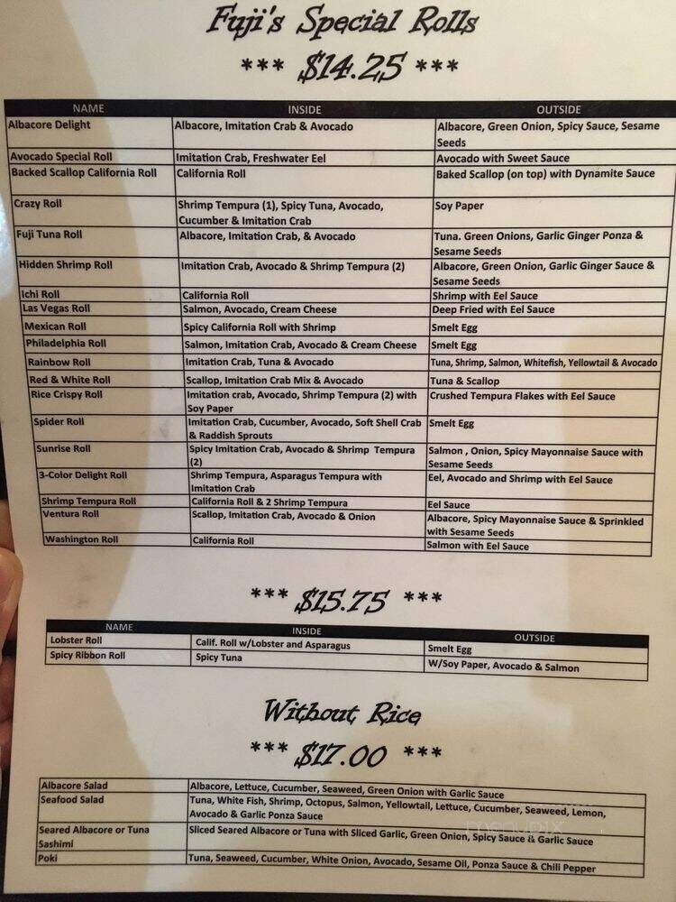 Fuji Restaurant - Big Bear Lake, CA menu_pic