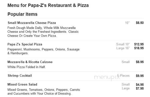 Papa-Z's Pizza and Restaurant - Colchester, CT