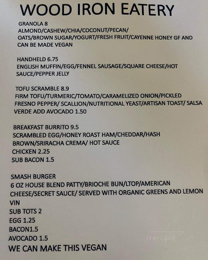 Wood Iron Eatery - Fayetteville, WV menu_pic