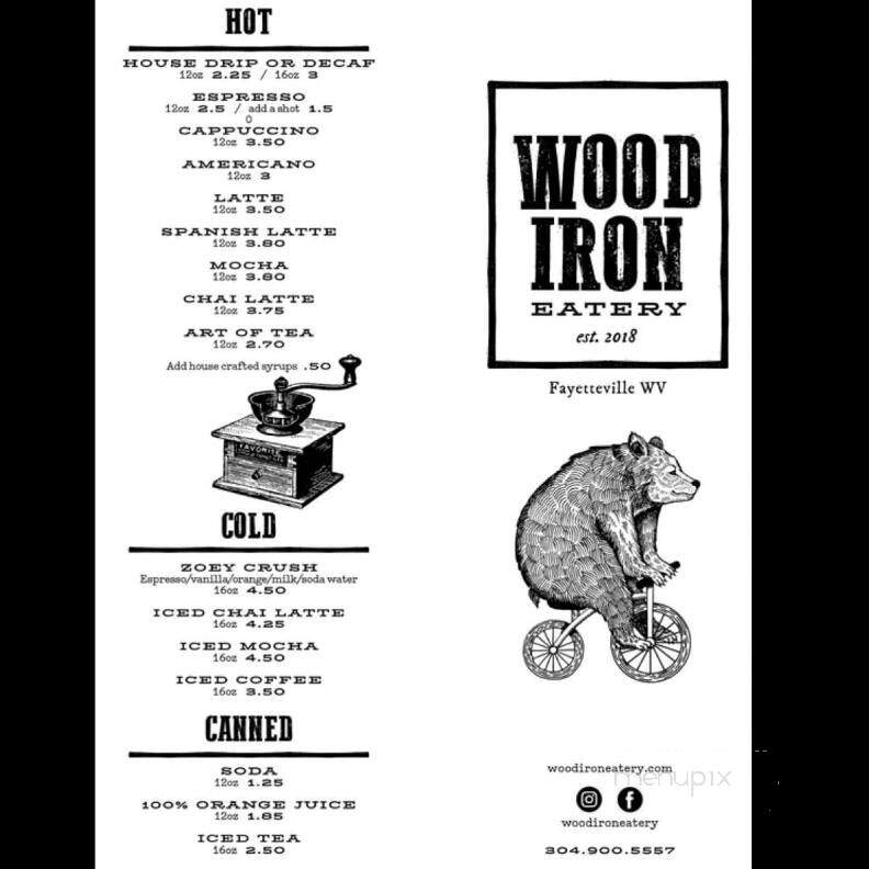 Wood Iron Eatery - Fayetteville, WV menu_pic