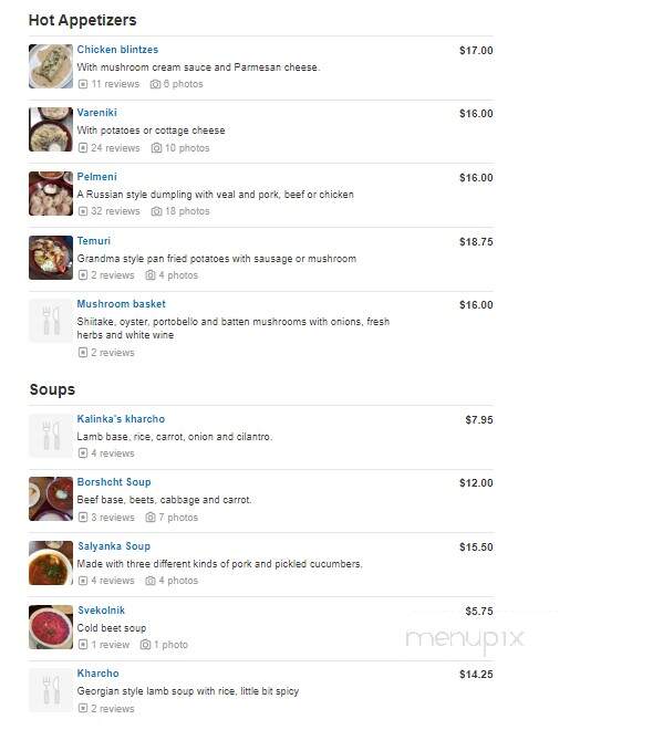 Kalinka Russian Cuisine - Glendale, CA menu_pic