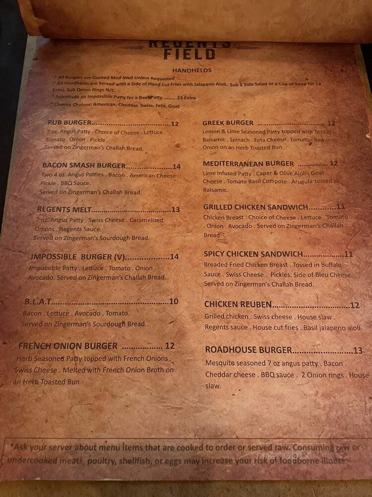 Regents Field - Ann Arbor, MI menu_pic