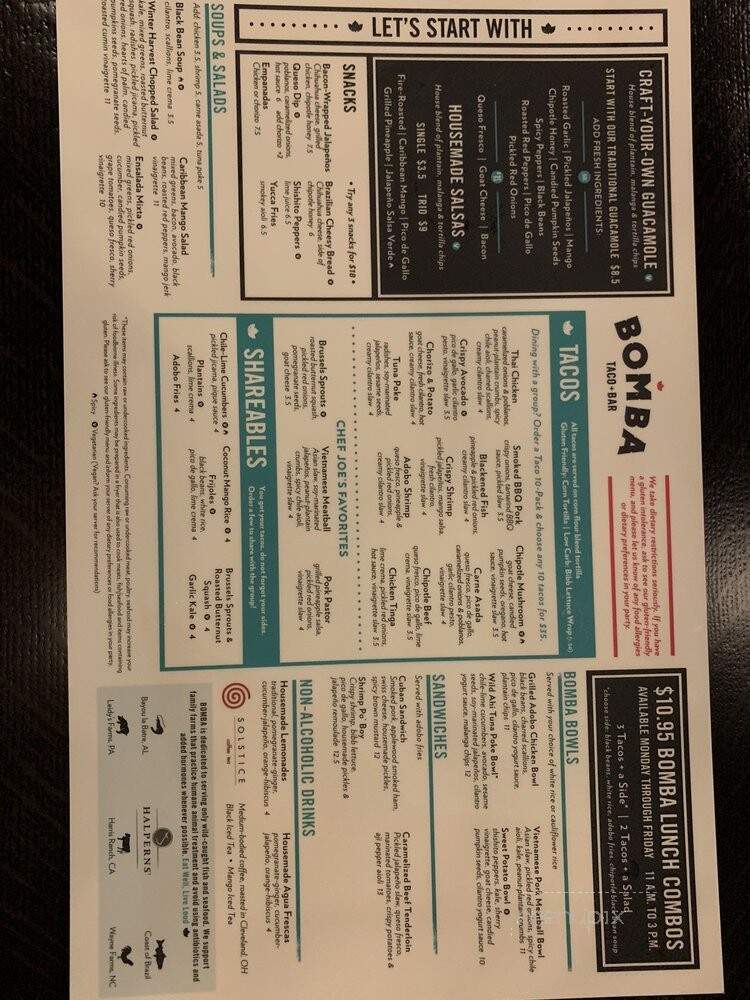 Bomba Taco + Bar - Malvern, PA menu_pic