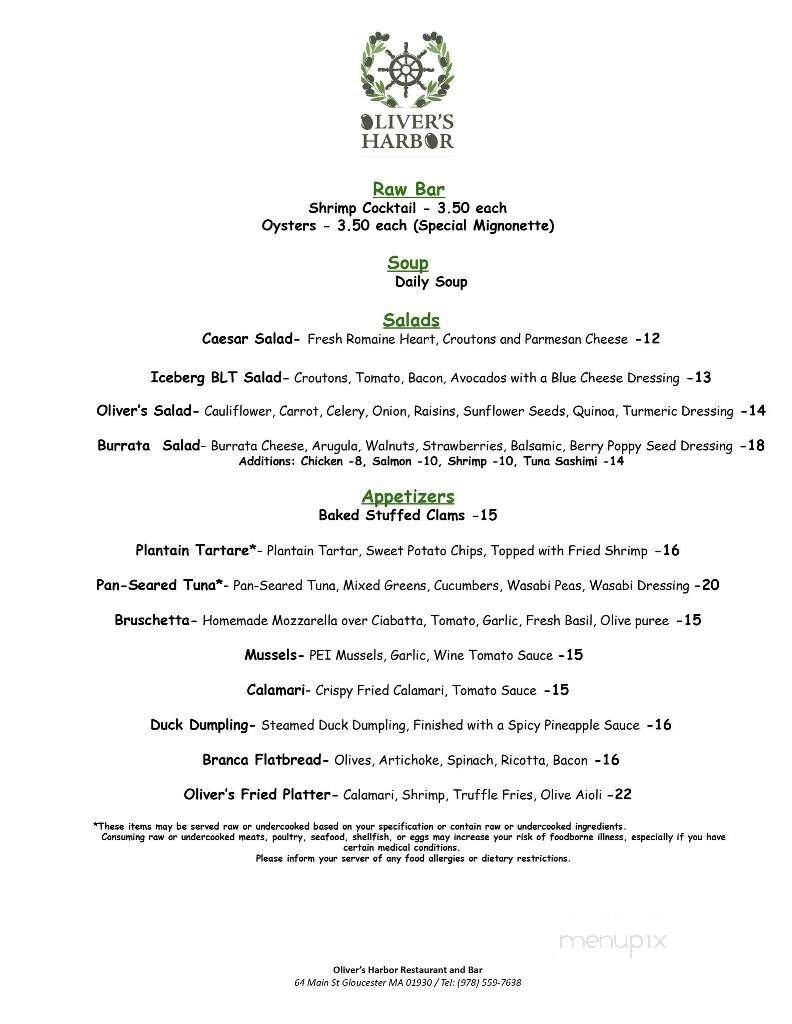 Oliver's Harbor - Gloucester, MA menu_pic