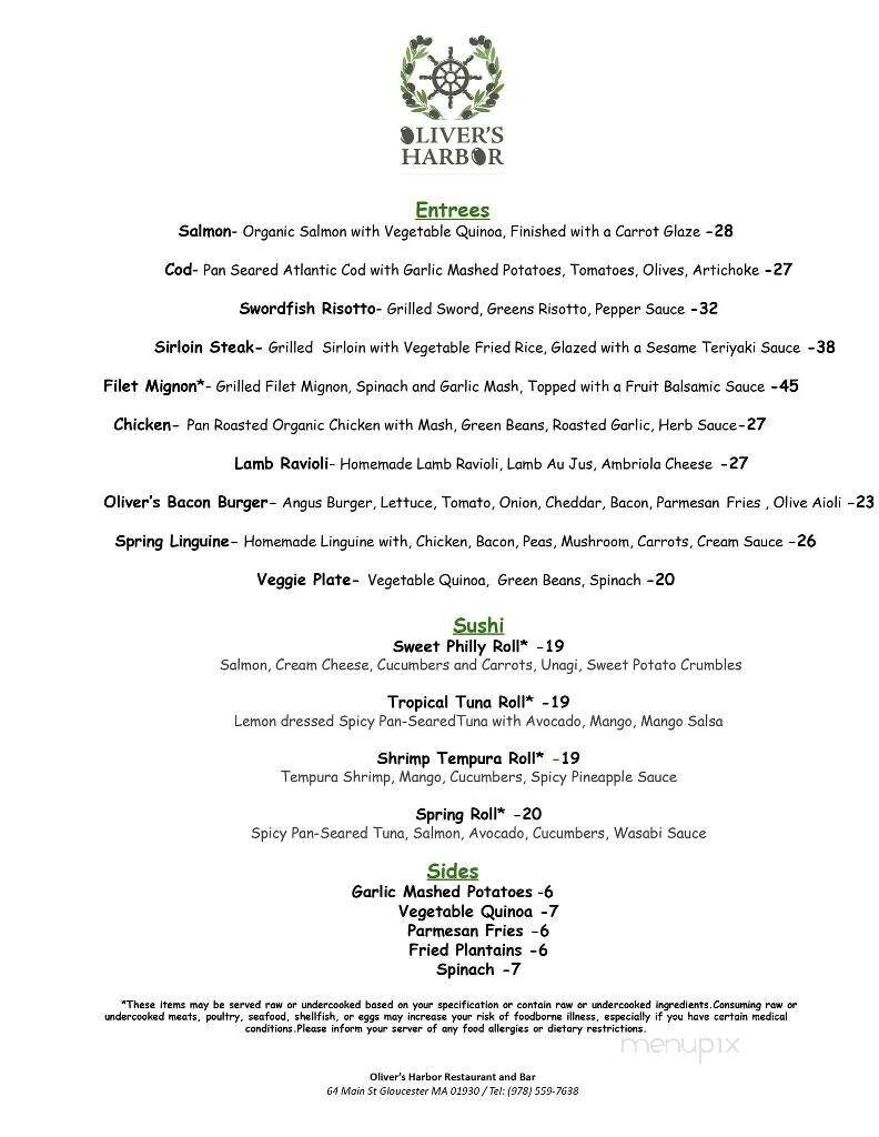 Oliver's Harbor - Gloucester, MA menu_pic