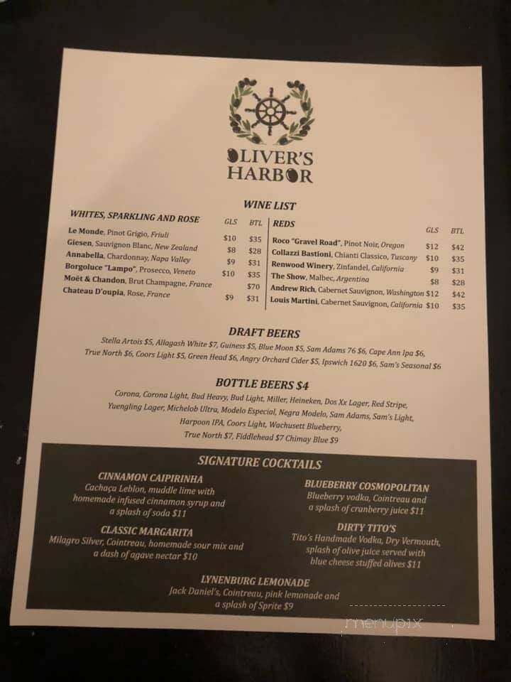Oliver's Harbor - Gloucester, MA menu_pic