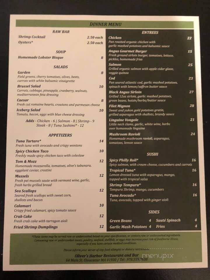 Oliver's Harbor - Gloucester, MA menu_pic