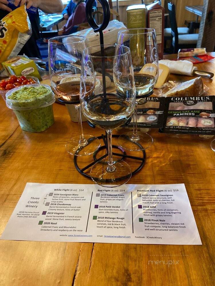 Three Creeks Winery - Hamilton, VA menu_pic