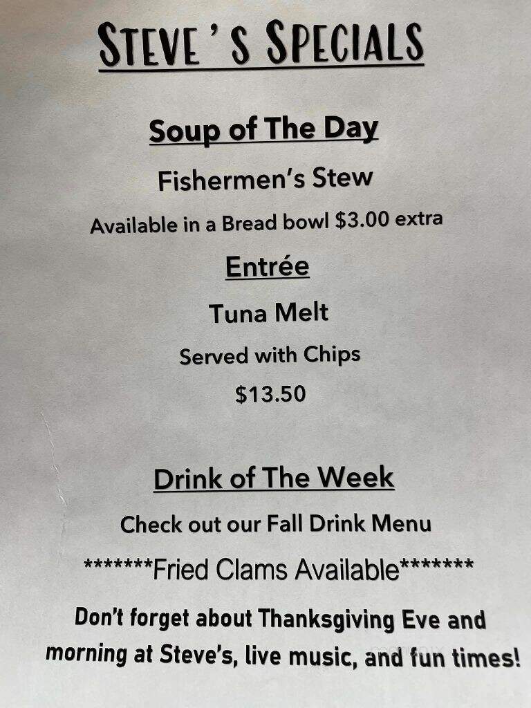 Steve's Pinehurst Tavern - Billerica, MA menu_pic