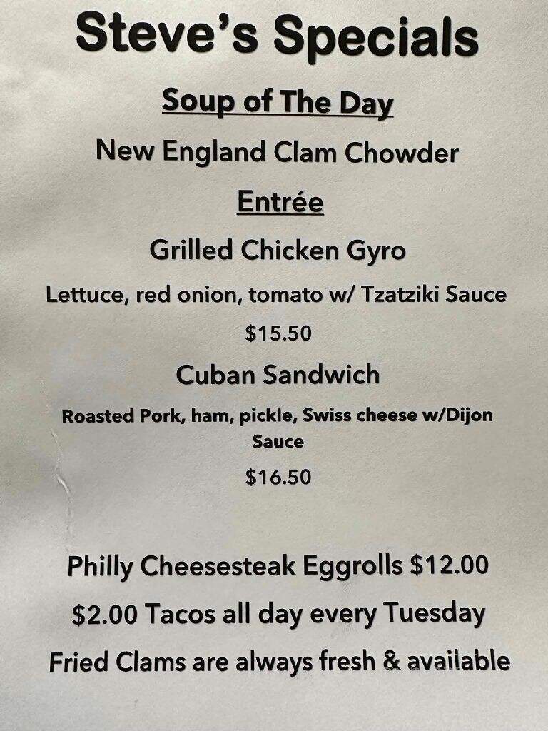 Steve's Pinehurst Tavern - Billerica, MA menu_pic