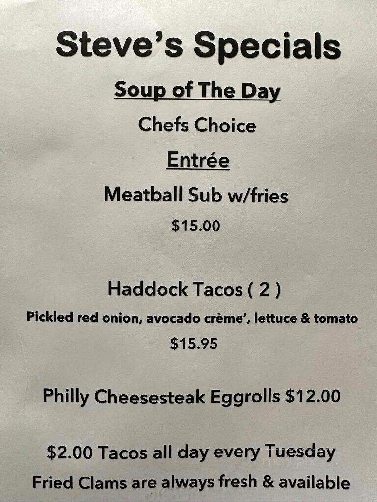 Steve's Pinehurst Tavern - Billerica, MA menu_pic