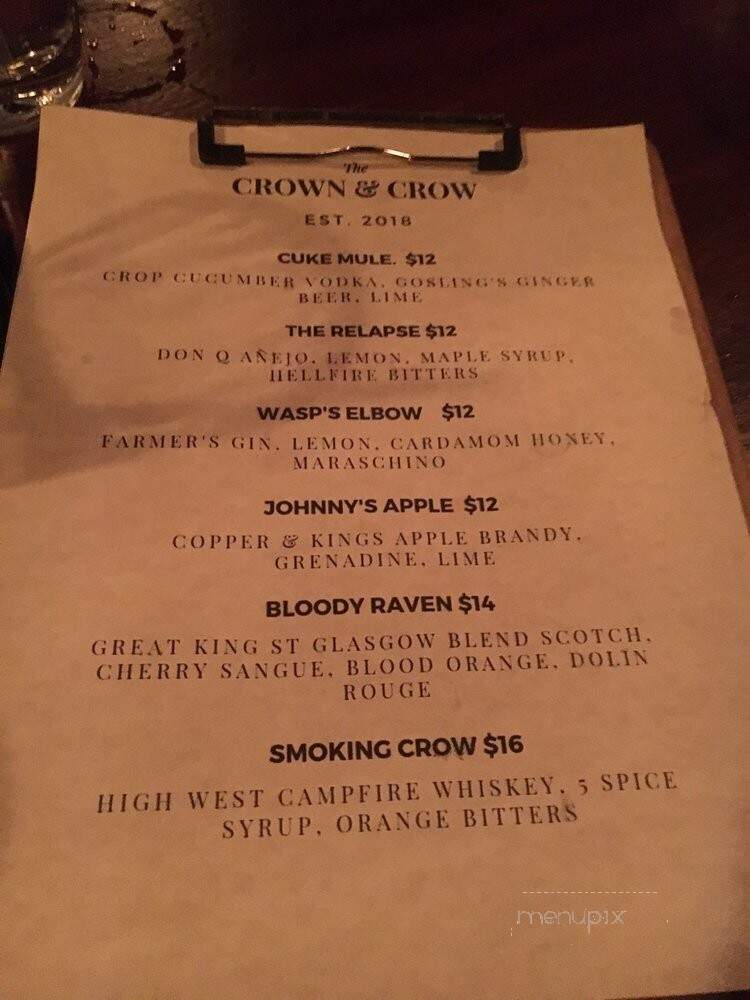 The Crown & Crow - Washington, DC menu_pic
