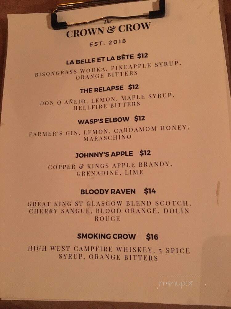 The Crown & Crow - Washington, DC menu_pic