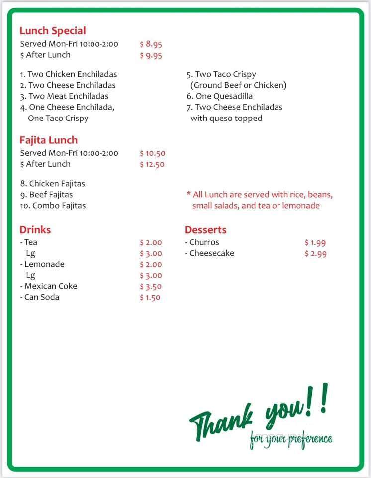 Mi Familia - Nocona, TX menu_pic
