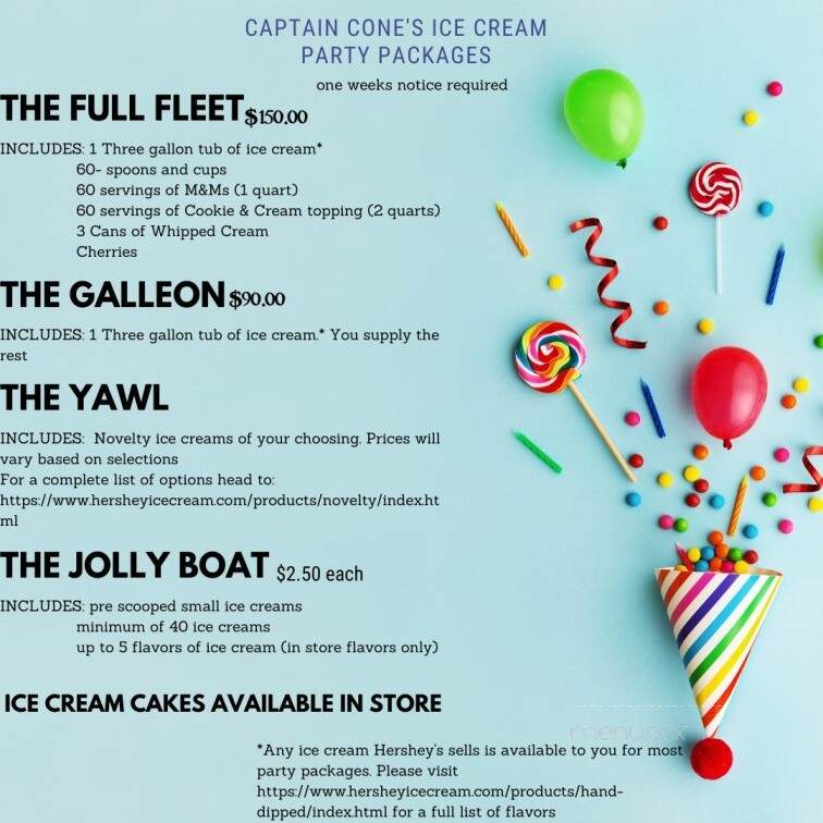 Captain Cone's Ice Cream - St. Augustine, FL menu_pic