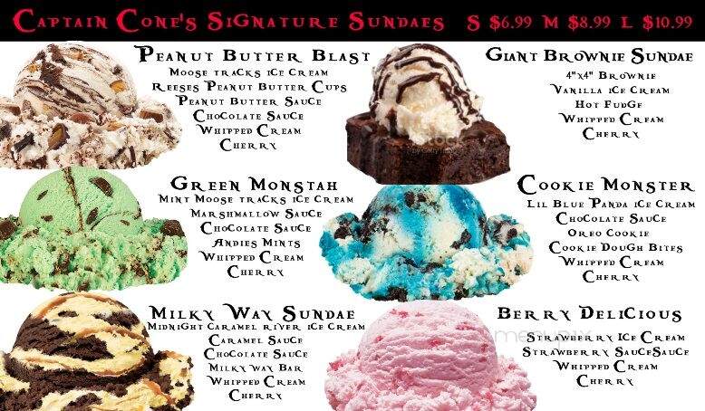 Captain Cone's Ice Cream - St. Augustine, FL menu_pic