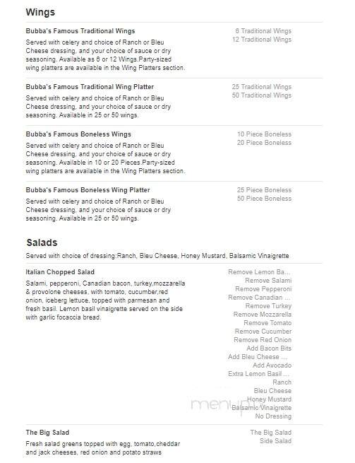 Bubba's 33 - Tyler, TX menu_pic