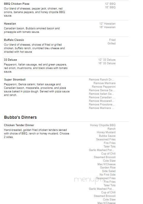 Bubba's 33 - Tyler, TX menu_pic