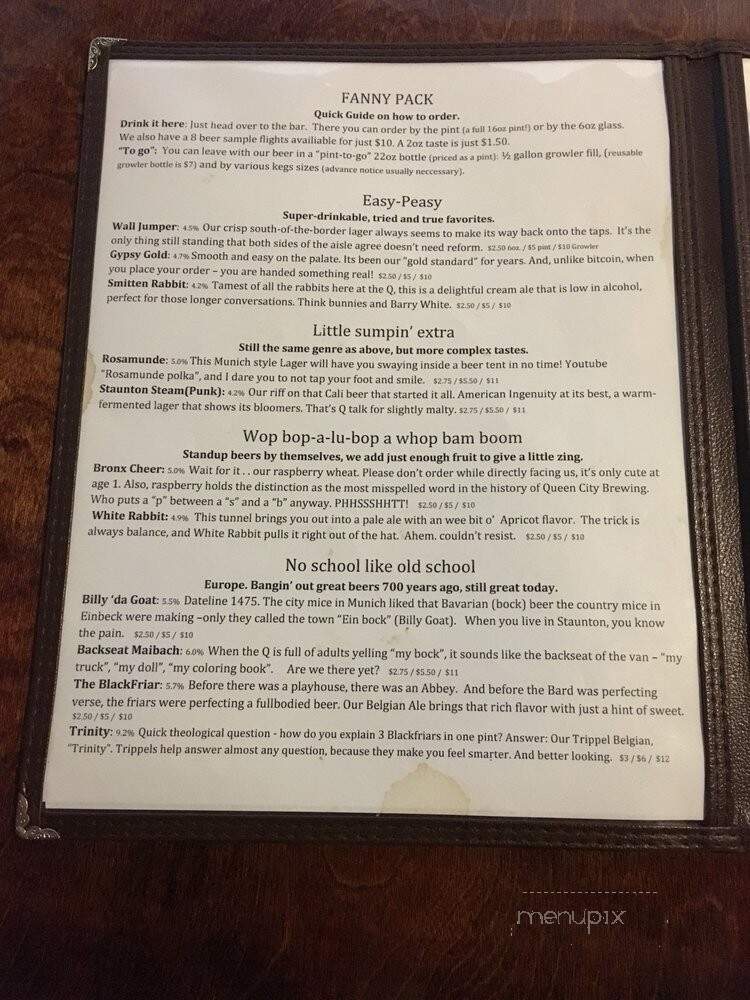 Queen City Brewing - Staunton, VA menu_pic