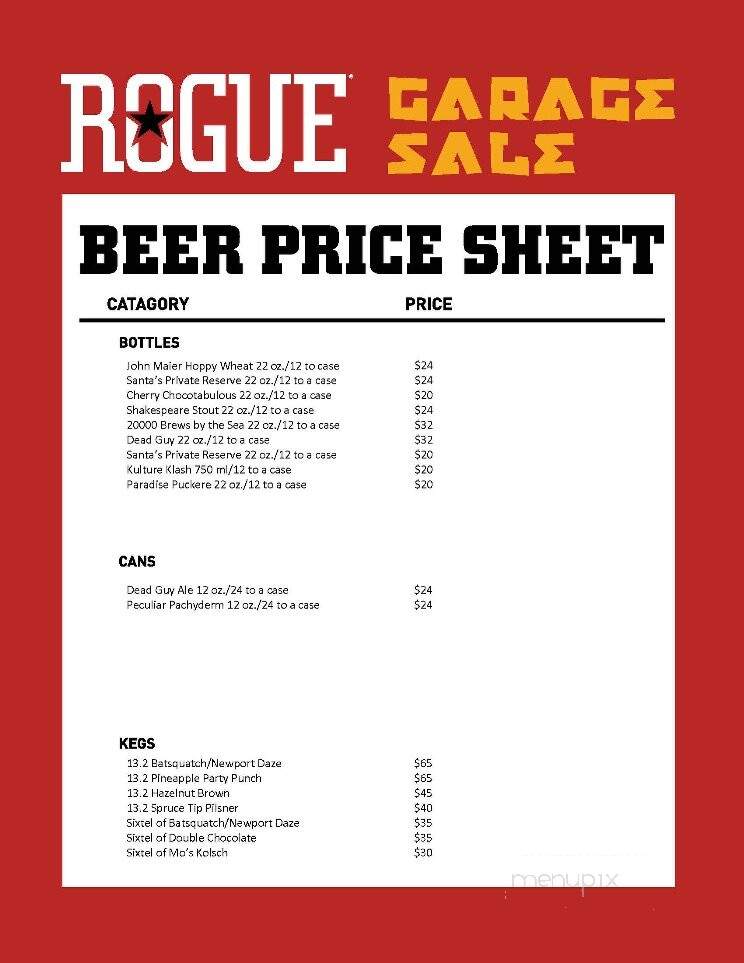 Rogue Ales Brewery - Newport, OR menu_pic