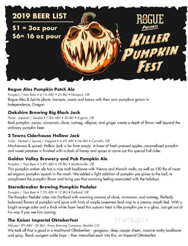Rogue Ales Brewery - Newport, OR menu_pic