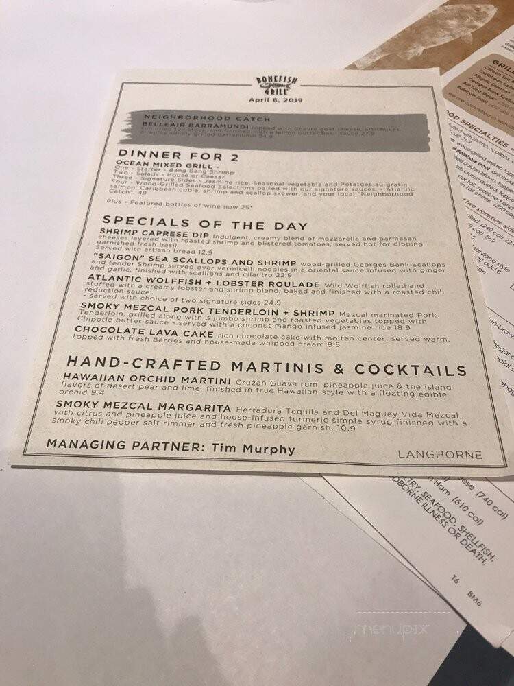 Bonefish Grill - Langhorne, PA menu_pic