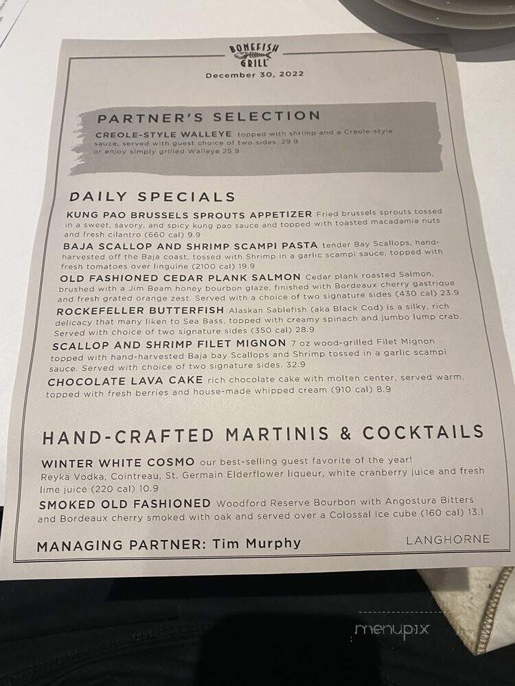Bonefish Grill - Langhorne, PA menu_pic