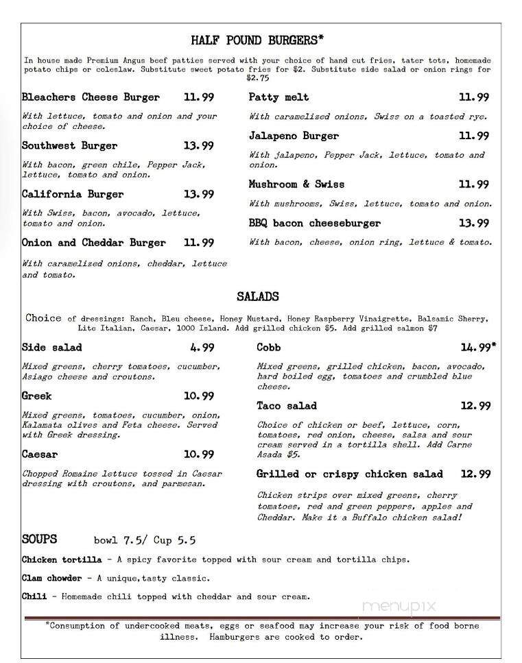 Bleachers Sports Grill - Phoenix, AZ menu_pic