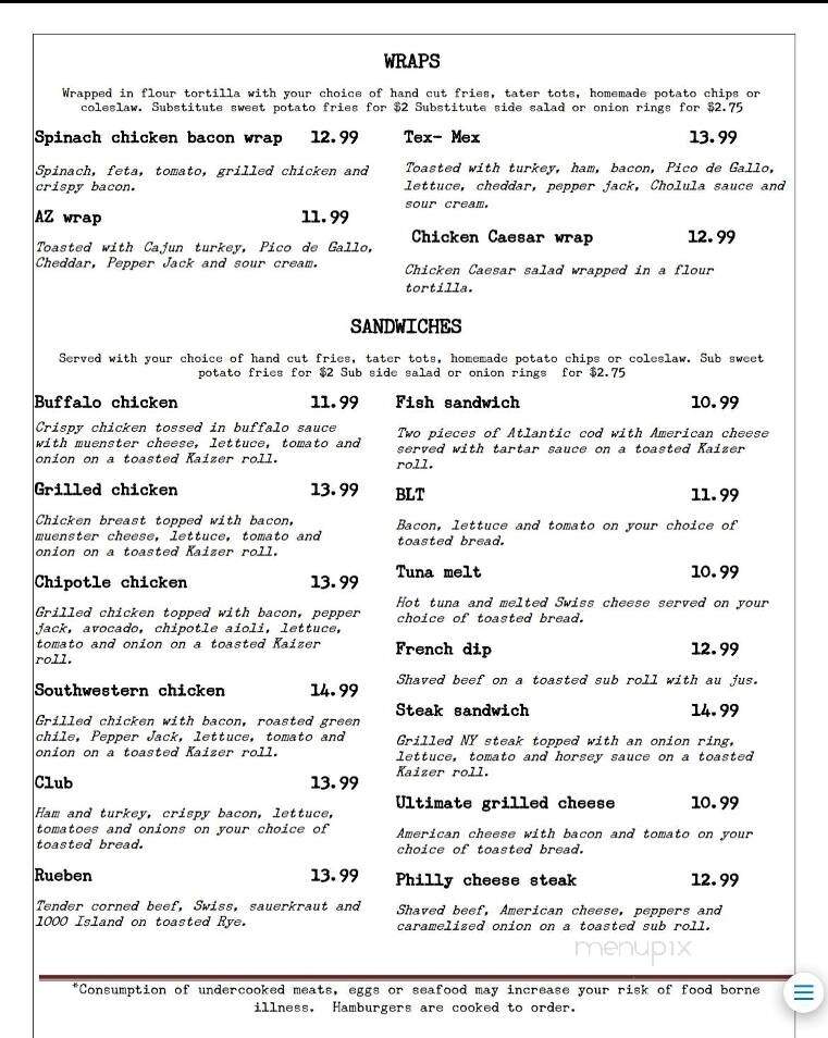 Bleachers Sports Grill - Phoenix, AZ menu_pic