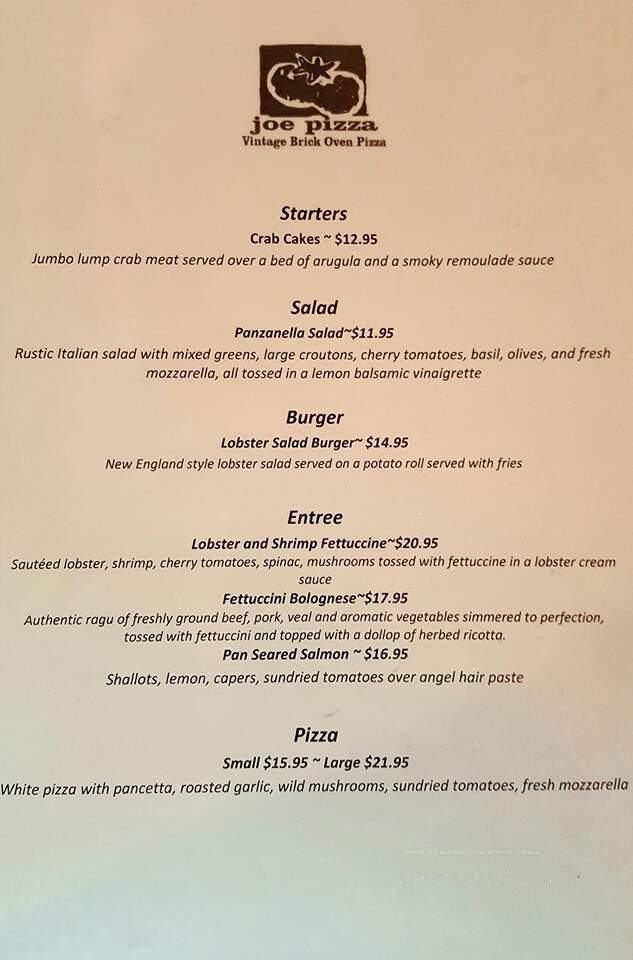 Joe Pizza - Simsbury, CT menu_pic