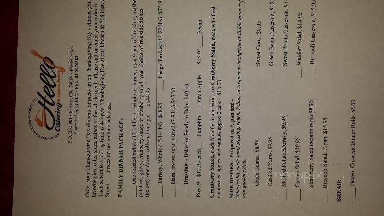 Hello Catering & Custom Bakery - Perkins, OK menu_pic