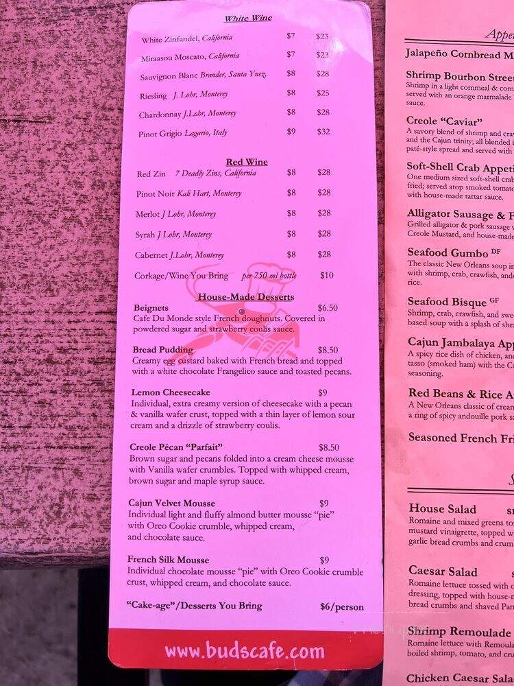 Bud's Louisiana Cafe - San Diego, CA menu_pic