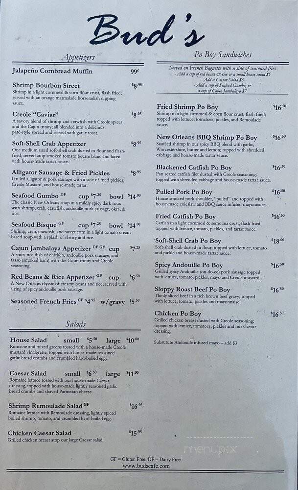 Bud's Louisiana Cafe - San Diego, CA menu_pic