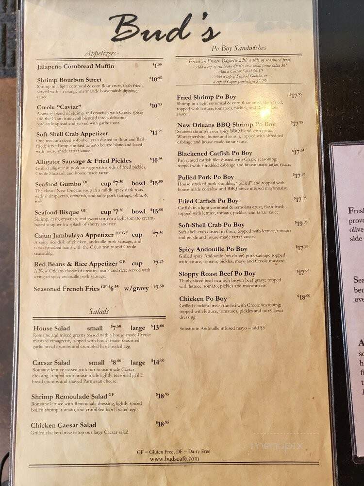 Bud's Louisiana Cafe - San Diego, CA menu_pic