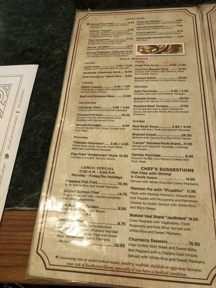 La Carreta Restaurant - Pembroke Pines, FL menu_pic