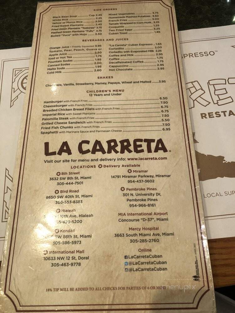 La Carreta Restaurant - Pembroke Pines, FL menu_pic