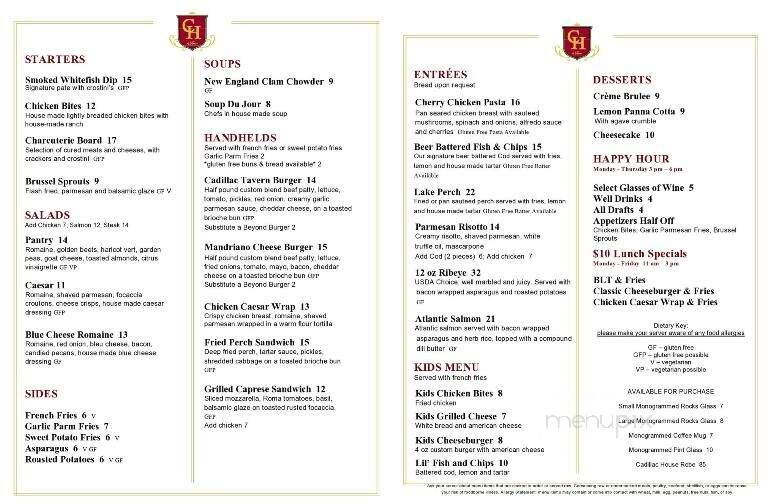Cadillac House - Lexington, MI menu_pic