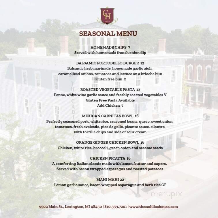 Cadillac House - Lexington, MI menu_pic