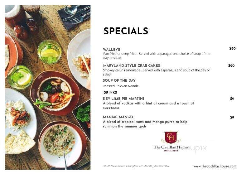 Cadillac House - Lexington, MI menu_pic