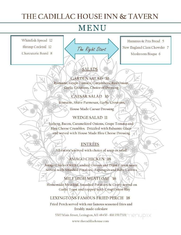 Cadillac House - Lexington, MI menu_pic