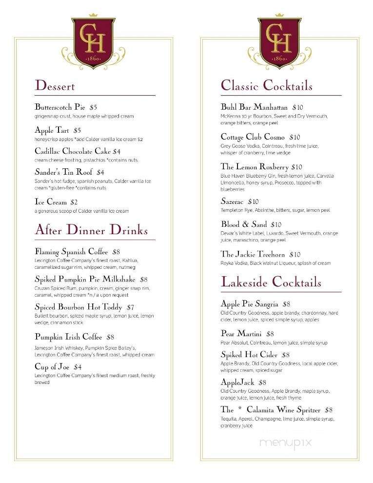 Cadillac House - Lexington, MI menu_pic