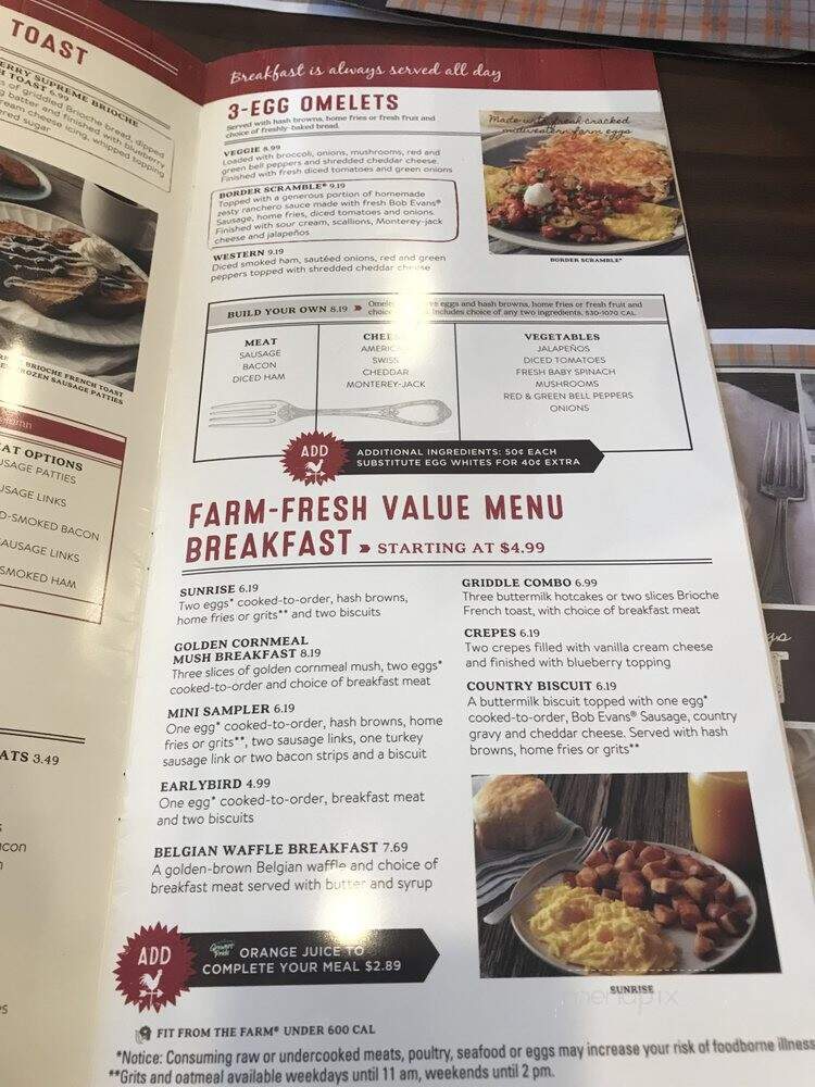 Bob Evans Restaurant - Traverse City, MI menu_pic