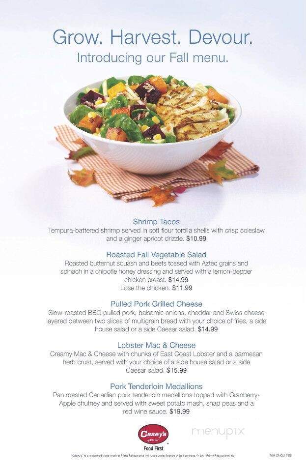 Casey's Bar & Grill - Cobourg, ON menu_pic