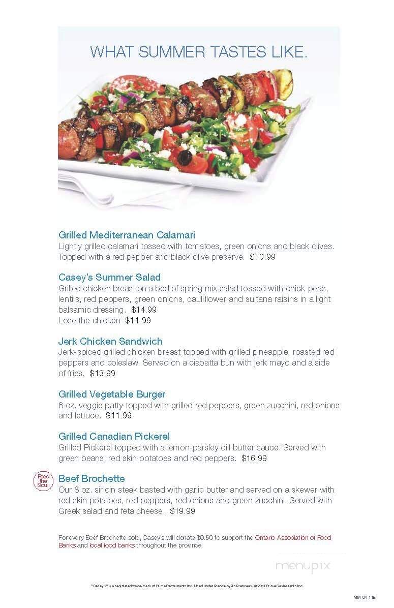 Casey's Bar & Grill - Cobourg, ON menu_pic