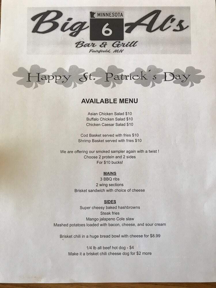 Big Al's Bar & Grill - Calgary, AB menu_pic