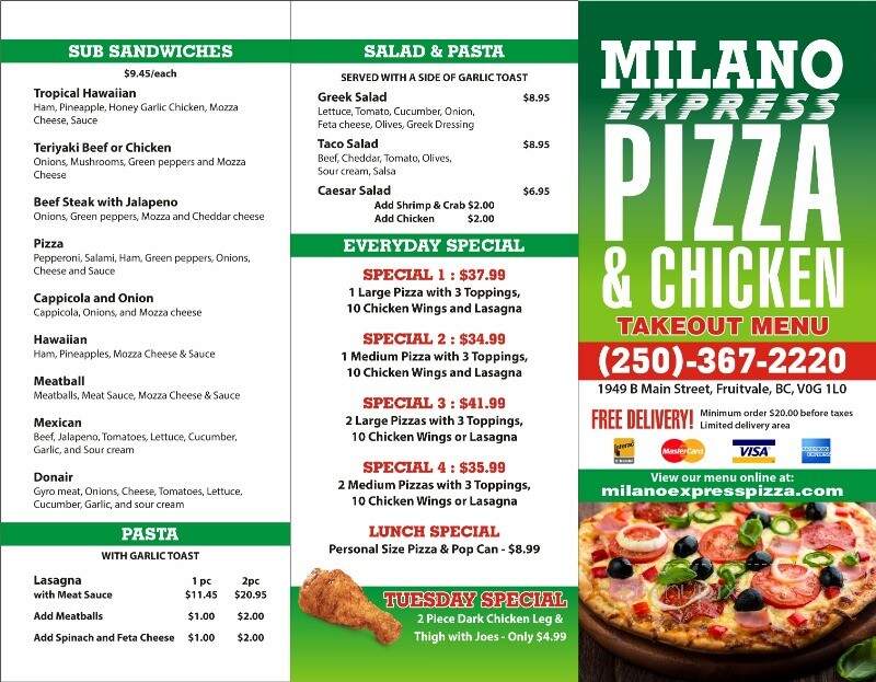 Milano Pizzeria - Fruitvale, BC menu_pic