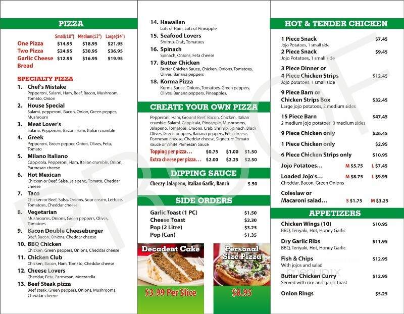 Milano Pizzeria - Fruitvale, BC menu_pic