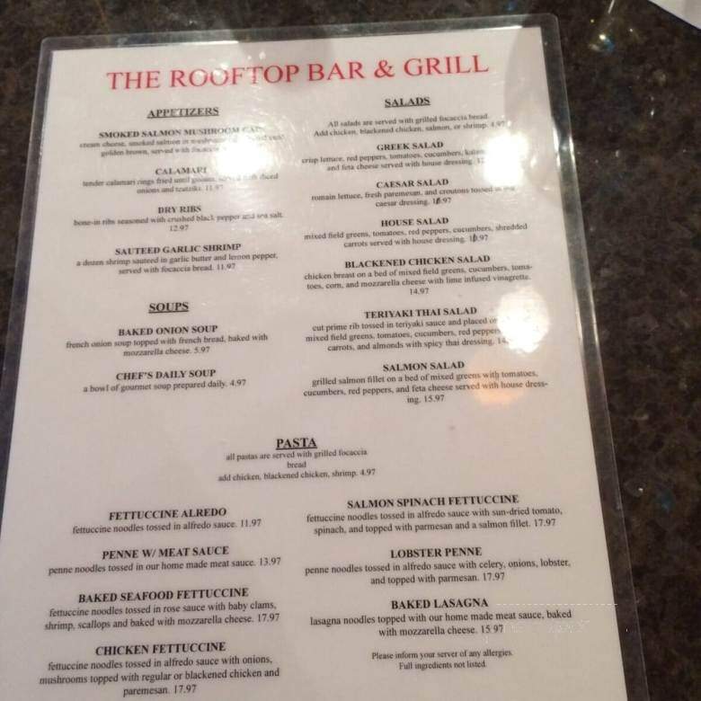 Roof Top Bar & Grill - Regina, SK menu_pic