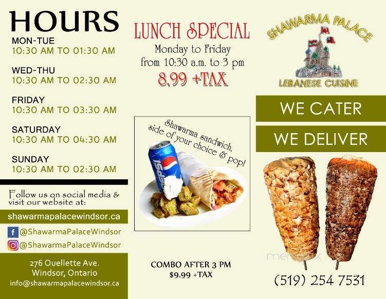 Shawarma Palace - Windsor, ON menu_pic